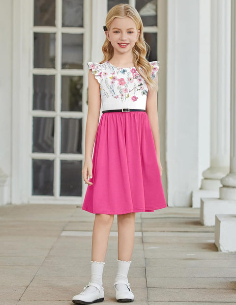 Arshiner Toddler Dress Girls Summer Ruffle Sleeve Backless Dresses Casual Sundress with Pockets 2-8Y