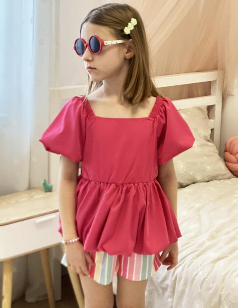 Arshiner Girls 2 Piece Sets Puffed Sleeve Bubble Hem Tops and Short Set