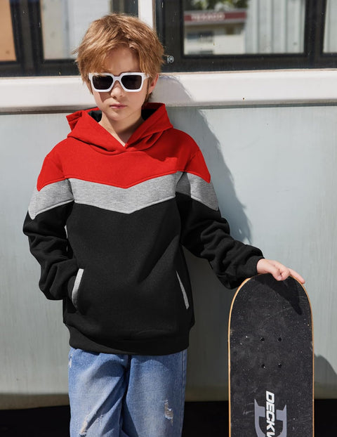 Arshiner Boy's Color Block Pullover Fleece Hoodie Sweatshirt