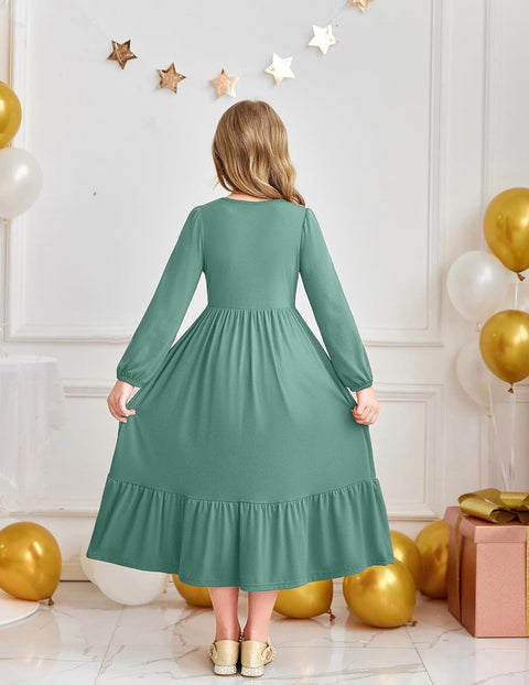 Arshiner Girls Maxi Dresses Lantern Long Sleeve Holiday Dress