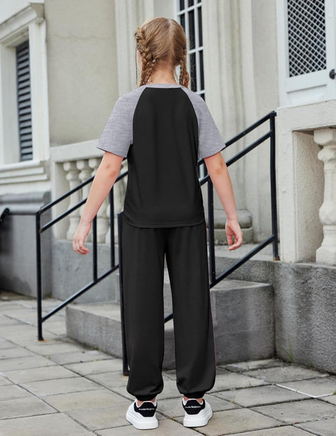 Arshiner Girls 2 Piece Outfits Short Sleeve Tops and Jogger Set
