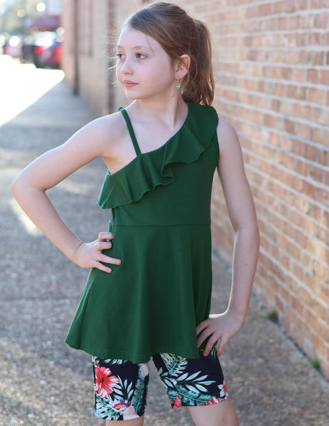 Arshiner Girls 2 Piece Outfits One Shoulder Ruffle Trim Top and Short Sets 6-14 Years