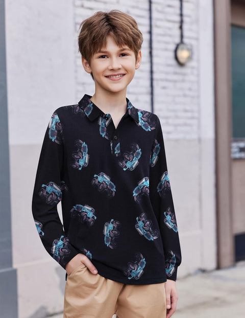Arshiner Boys Long Sleeve Polo Shirt Uniform Shirt