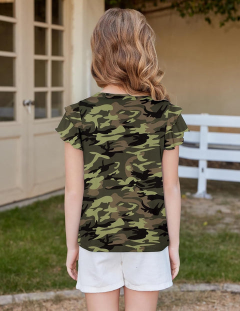 Arshiner Girls T Shirts Ruffle Short Sleeve Pleated Casual Tops