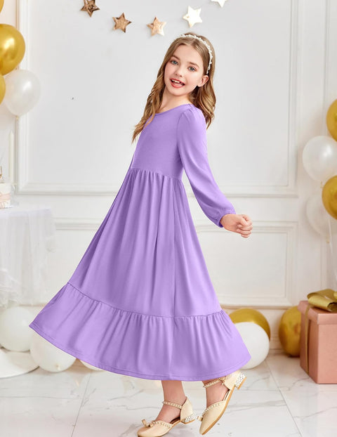 Arshiner Girls Maxi Dresses Lantern Long Sleeve Holiday Dress