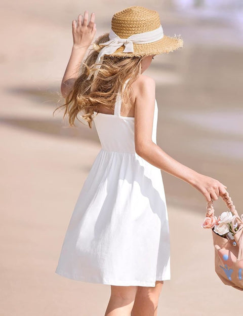 Arshiner Girl's Spaghetti Strap Button Down Midi Sleeveless Sundress