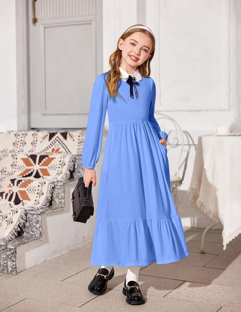 Arshiner Girls Maxi Dresses Lantern Long Sleeve Holiday Dress