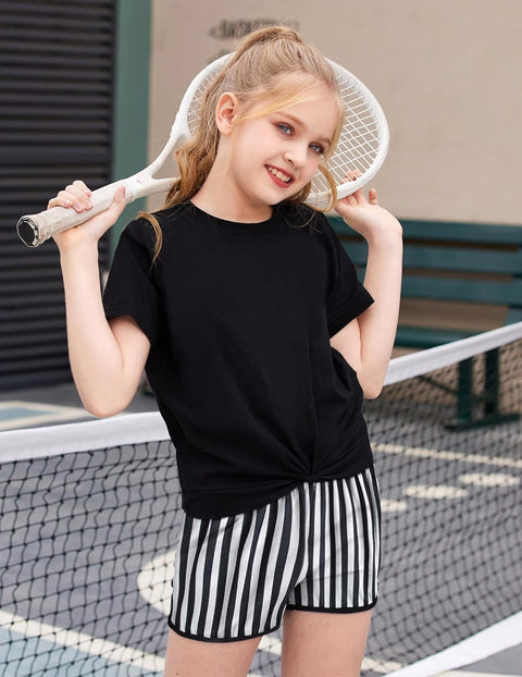 Arshiner Girls Clothing Sets Twist Front Top and Shorts 2 Piece Outfits Activewear Tracksuit 5-14 Year