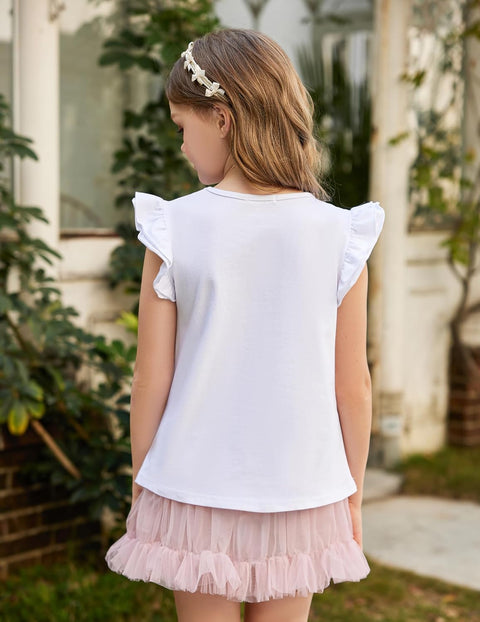 Arshiner Girls Shirts Ruffle Short Sleeve Cute Casual Tops Blouse Tee