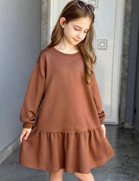 Arshiner Girls Dresses Long Sleeve Pullover Drop Shoulder Dress