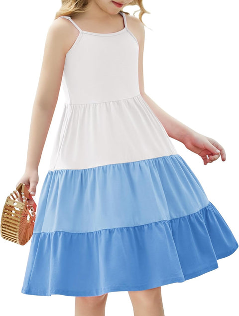 [3-10Y]Arshiner Toddler Girl's Sundress Boho Strap Tiered Swing Cami Dresses