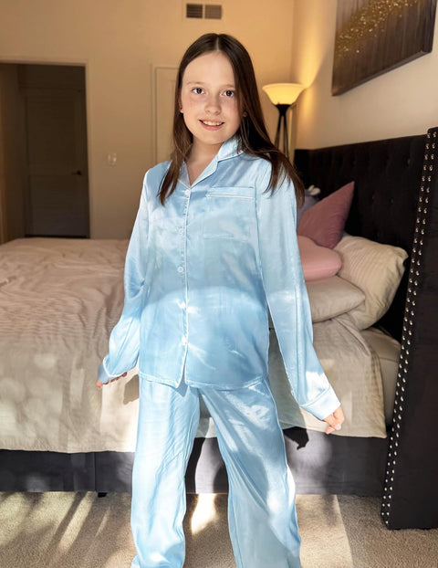 Arshiner Girls Pajamas Silk Satin Pajama Set