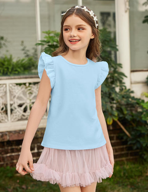 Arshiner Girls Shirts Ruffle Short Sleeve Cute Casual Tops Blouse Tee
