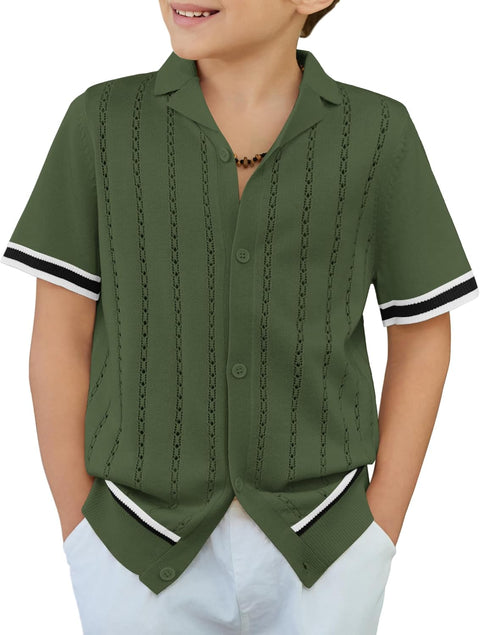 Arshiner Boys Knit Shirts Short Sleeve Button Down Shirt