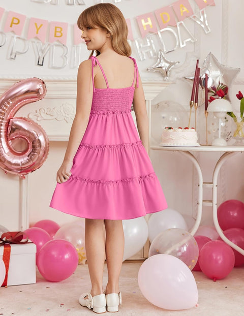 Arshiner Girls' Boho Spaghetti Strap Ruffled Tiered Dresses