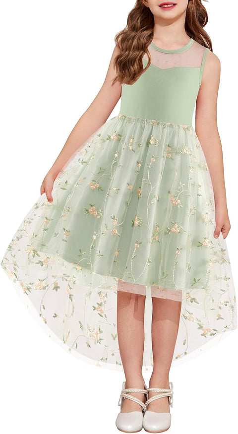 Arshiner Girls Dresses Formal Party Tulle Contrast Mesh Dress with Belt