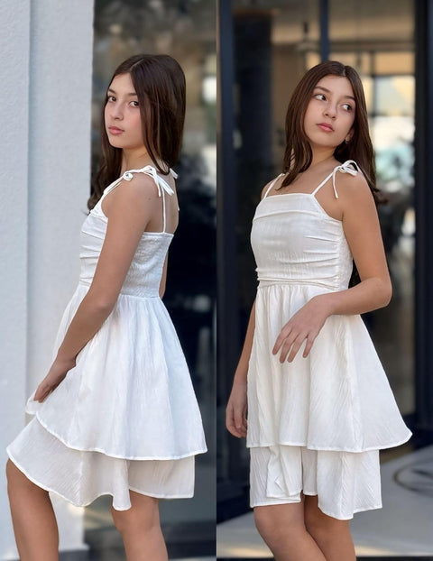 Arshiner Girls Dresses Flowy Tiered Ruched Smocked Back Midi Sundress