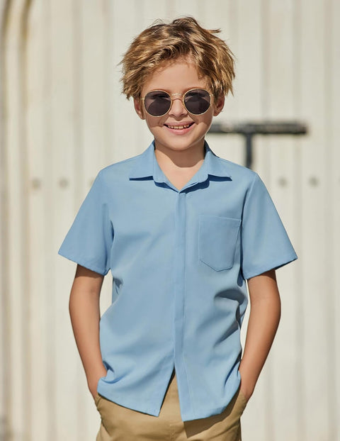 Arshiner Boys Short Sleeve Dress Shirts Solid Button Down Shirts