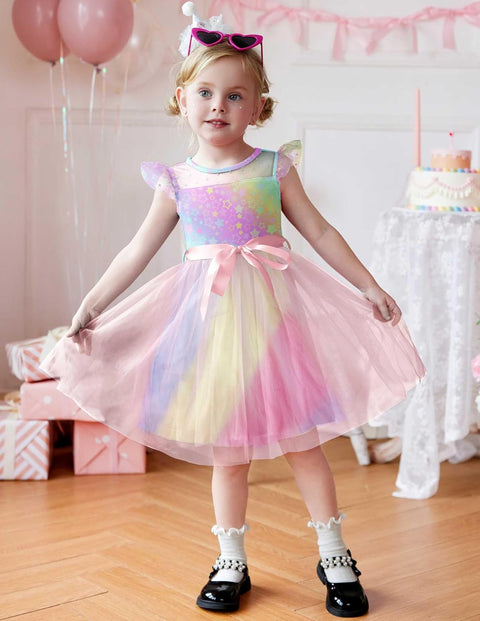 [2-8Y] Arshiner Toddler Girls Tutu Dress Contrast Mesh Party Dresses