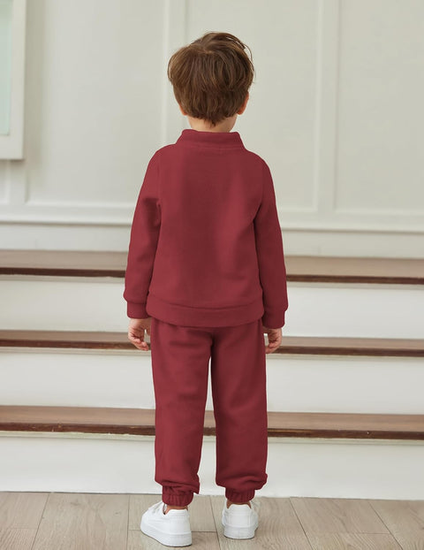 Arshiner Toddler Boys Letter Embroidery Half Zip Sweatshirt & Pants Set