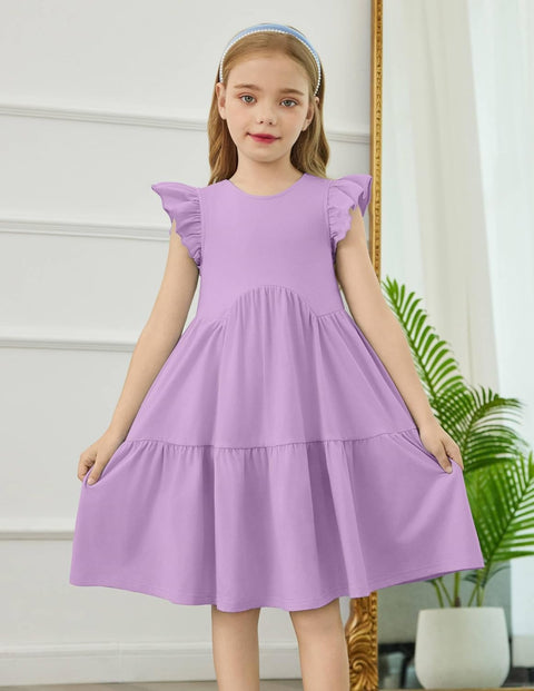【2-8Y】Arshiner Toddler Dress Girls Backless Tiered Dresses with Pockets