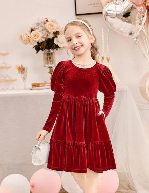 Arshiner Toddler Velvet Dress Girls Puff Party Ruffle Dresses