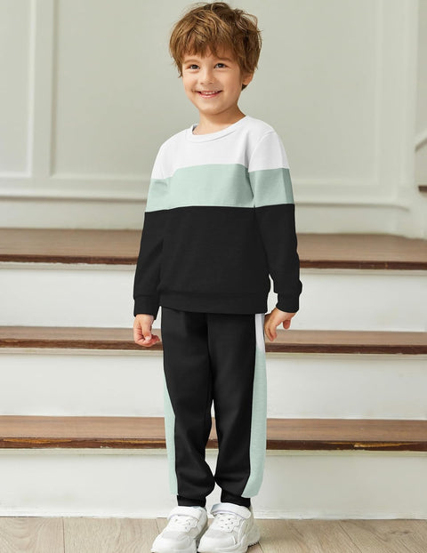 Arshiner Boys 2 Piece Outfit Color Block Sweatshirt & Sweatpants