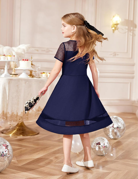 Arshiner Tween Girls Dress Formal Contrast Mesh Short Sleeve A Line Party Dresses