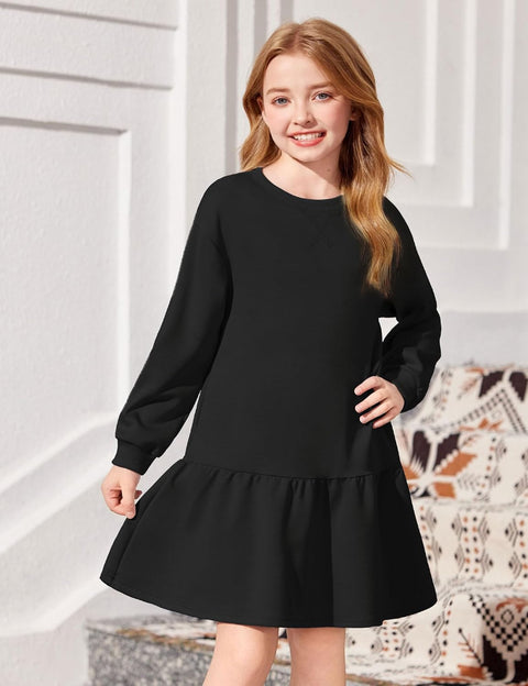 Arshiner Girls Dresses Long Sleeve Pullover Drop Shoulder Dress