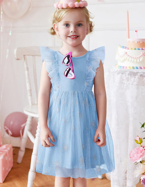 【2-8Y】Arshiner Toddler Dress Ruffle Sleeve V-Back Tie Waist Girl Dresses