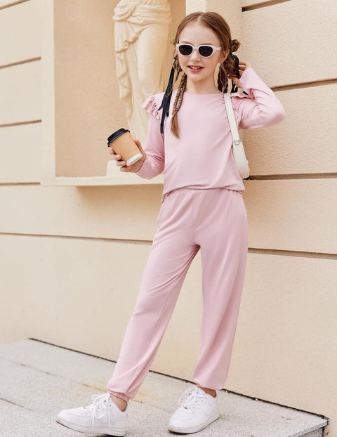 Arshiner Girls 2 Piece Outfits Ruffled Tops and Pants Set