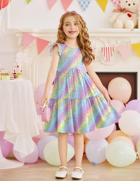 【2-8Y】Arshiner Toddler Dress Girls Backless Tiered Dresses with Pockets