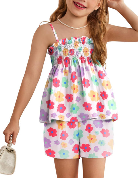 【2-8Y】Arshiner Toddler Girls 2 Piece Outfits Ruffle Hem Camisole & Shorts Set