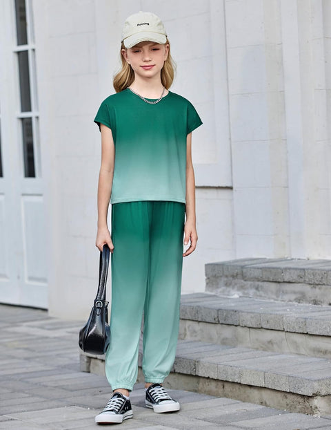 【6-14Y】Arshiner Girls 2 Piece Sets Drop Shoulder Top Sweatpants Jogger