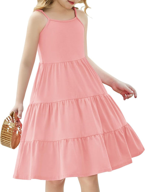 [3-10Y]Arshiner Toddler Girl's Sundress Boho Strap Tiered Swing Cami Dresses
