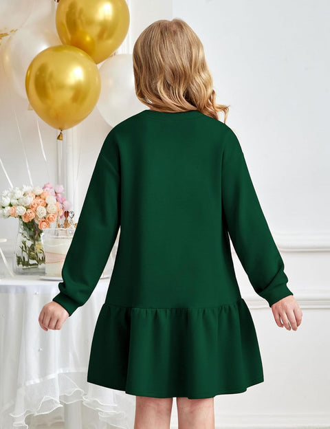 Arshiner Girls Dresses Long Sleeve Pullover Drop Shoulder Dress