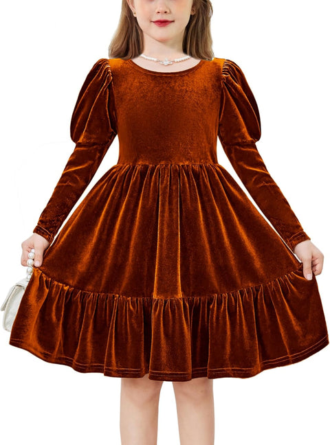 Arshiner Toddler Velvet Dress Girls Puff Party Ruffle Dresses