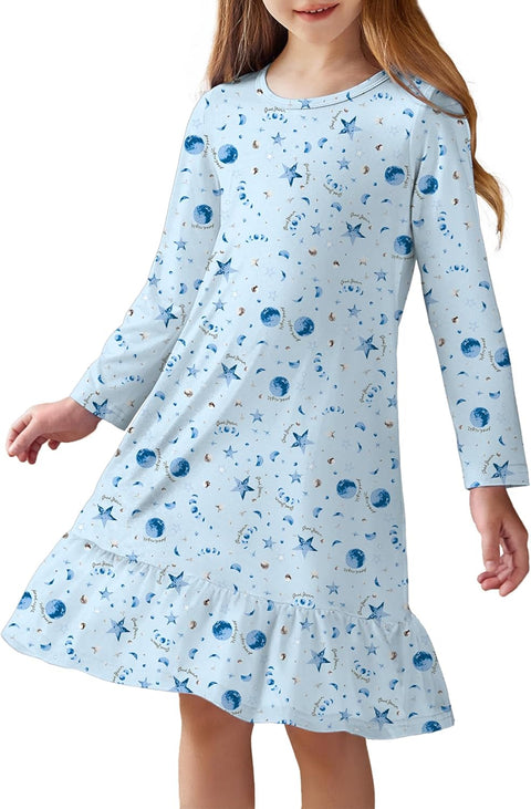 Arshiner Girls' Sleepwear Long Sleeve Cute Nightie Pajama Dress