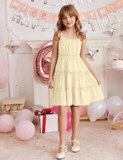 Arshiner Girls' Boho Spaghetti Strap Ruffled Tiered Dresses