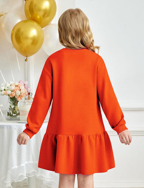 Arshiner Girls Dresses Long Sleeve Pullover Drop Shoulder Dress