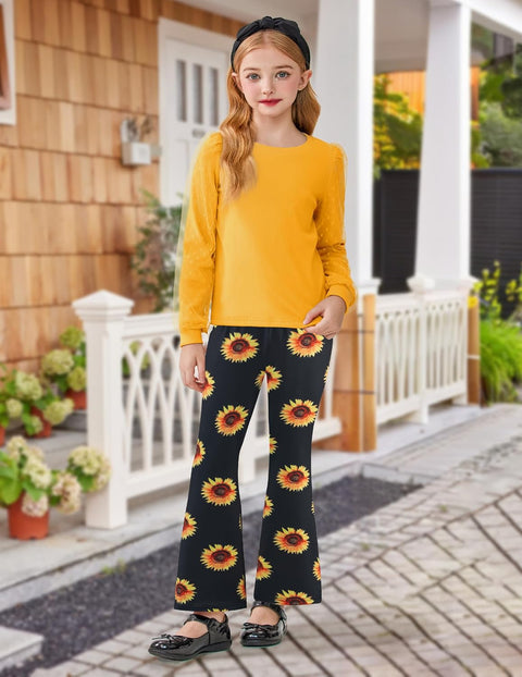 Arshiner Girls 2 Piece Outfits Knit Tulle Puff Top and Flare Pants Set