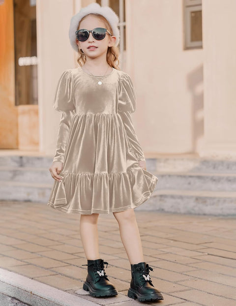 Arshiner Toddler Velvet Dress Girls Puff Party Ruffle Dresses