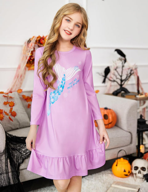 Arshiner Girls' Sleepwear Long Sleeve Cute Nightie Pajama Dress