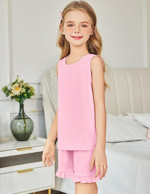 Arshiner Girls Pajamas Ruffle Sleepwear Tank Top and Shorts Set Pjs Outfit