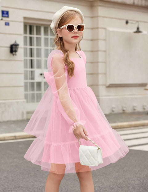 Arshiner Girls Tie Back Dress Puff Formal Party Tulle Dresses