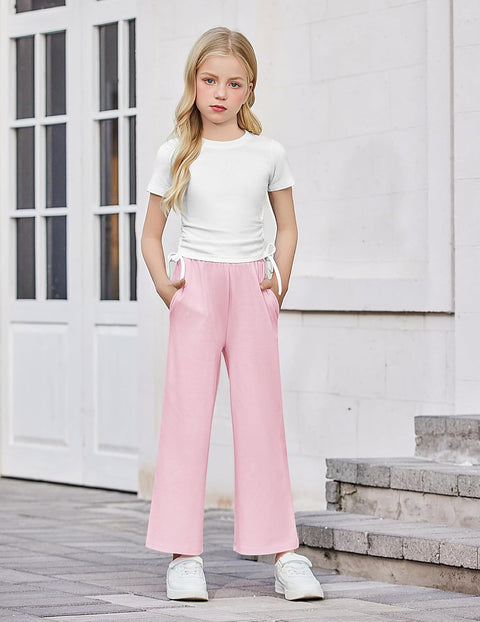 Arshiner Girls Sets Ruched Drawstring Tops and Wide Leg Pants