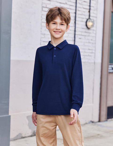 Arshiner Boys Long Sleeve Polo Shirt Uniform Shirt