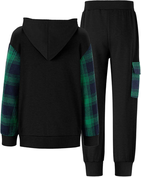 Arshiner Boys Plaid & Letter Graphic Hoodie Sweatshirt and Sweatpants