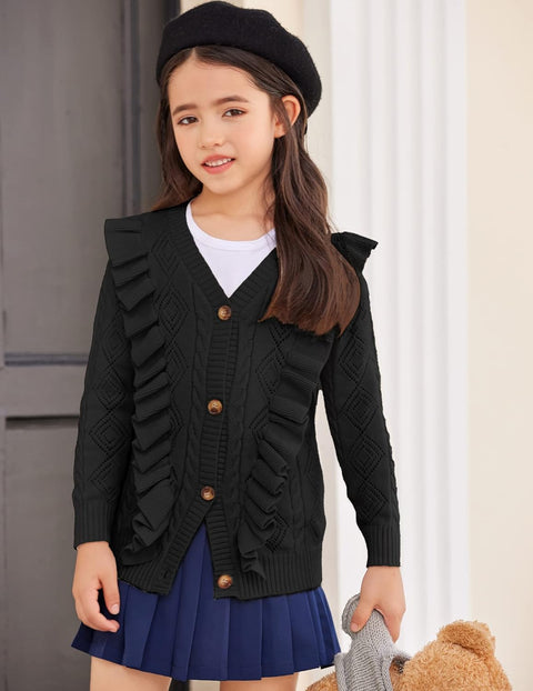 Arshiner Girls Cardigan Sweaters Ruffle School Uniform Sweater