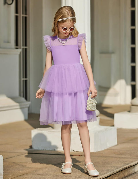 Arshiner Toddler Girls Tutu Sundress Ruffle Sleeve Double Fluffy Tiered Dresses